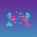 Ilustración matching por personalidad Nexux mostrando conexión entre dos personas mediante iconos cerebro corazón valores compatibilidad